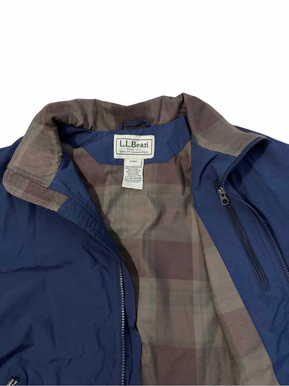 LL Bean Harrington Plaid Lined Nylon Jacket Men’s Medium Windbreaker Navy